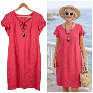 Bill Cost Linen Shift Dress Sz Large Coral V-Neck Casual Coastal Minimalist